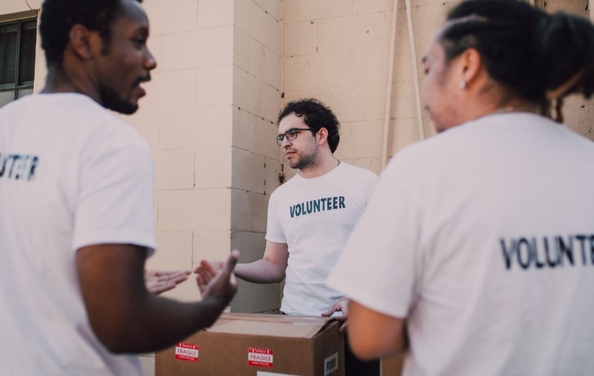 Charity volunteers at a community project