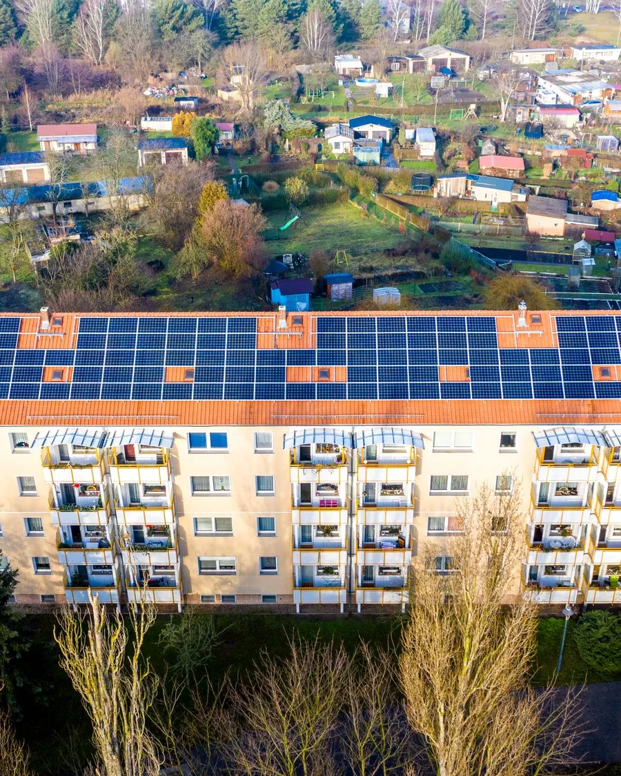 Solar panels on a UK community building roof